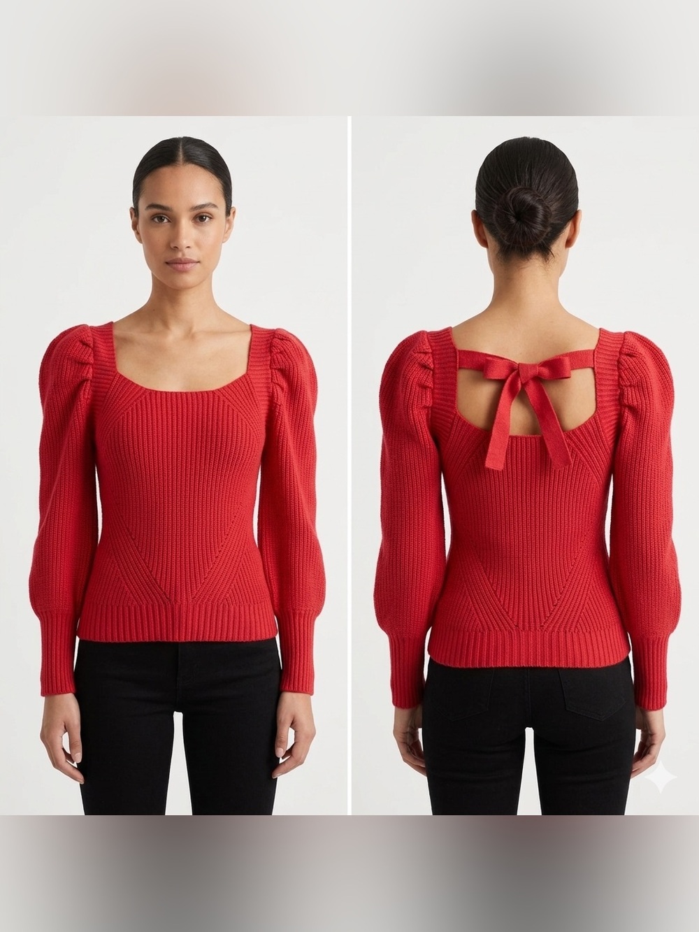 GB girls Red Ribbed Square-Neck Sweater with Back Tie